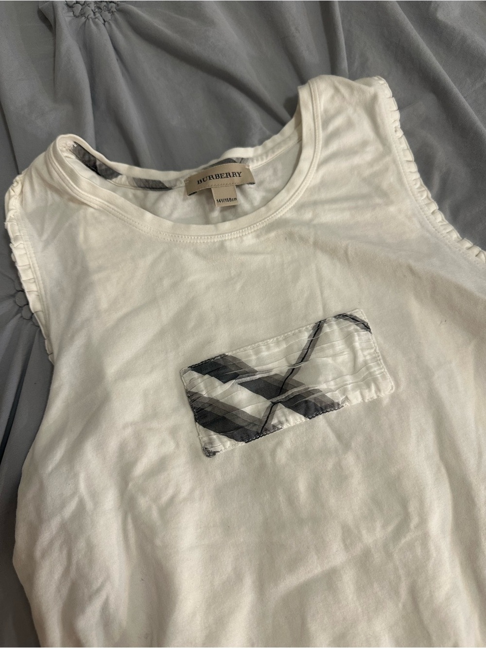 Burberry White Tank Top with Signature Check Pocket